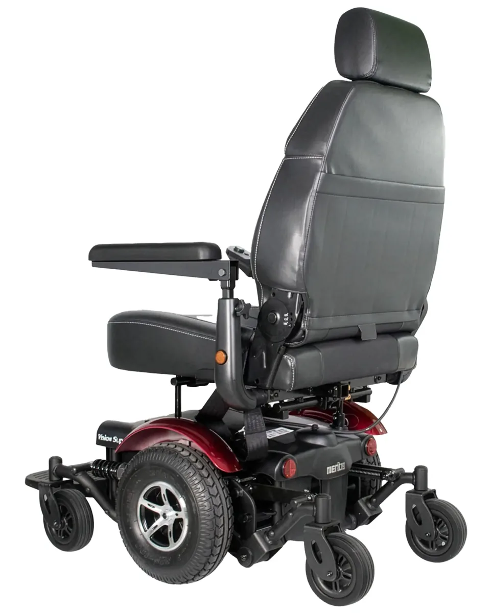 Rear view of the Merits Vision Super showing the mid wheel drive base and six wheels