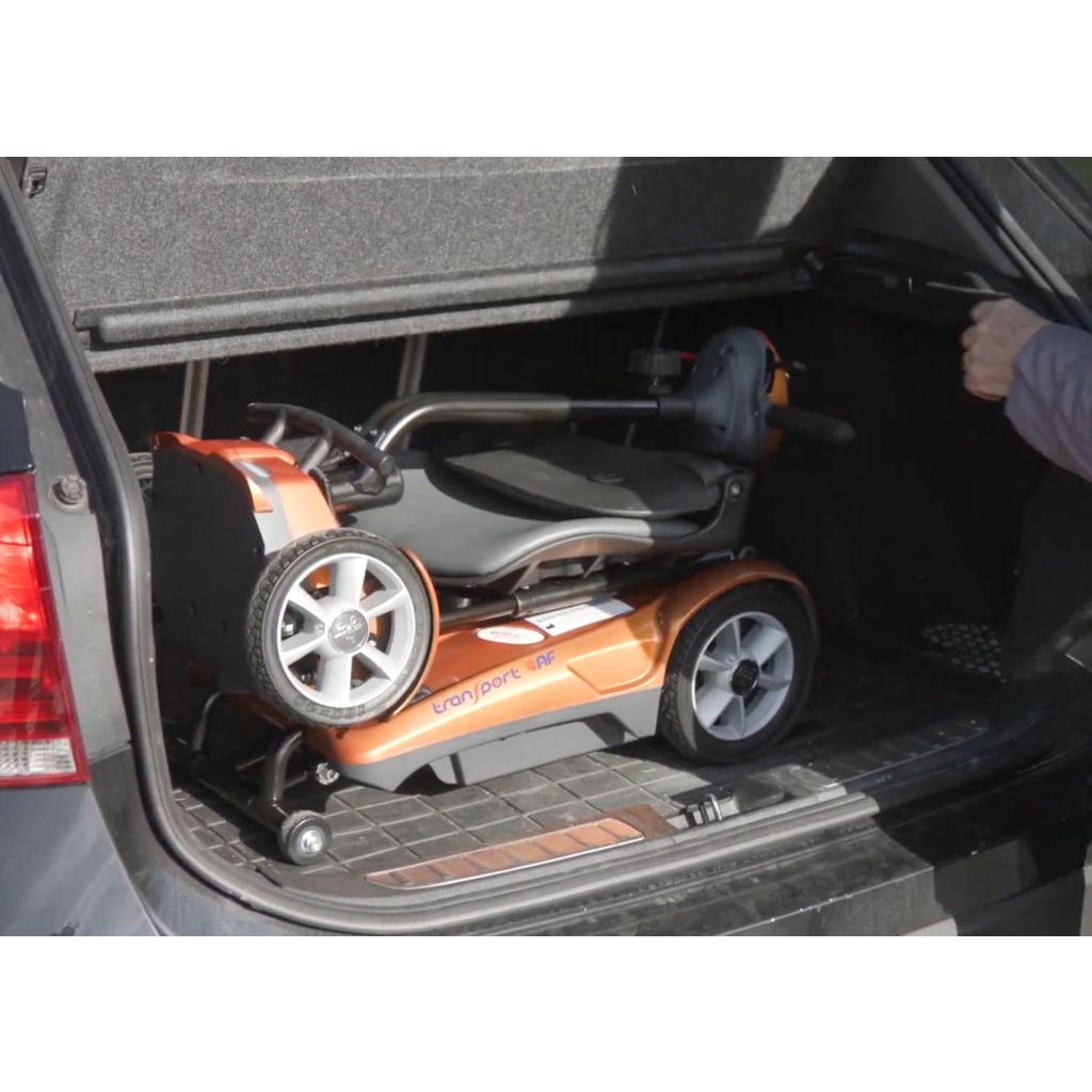 Folded View of EV-Rider Transport 4AF Folding Lightweight Travel Mobility Scooter
