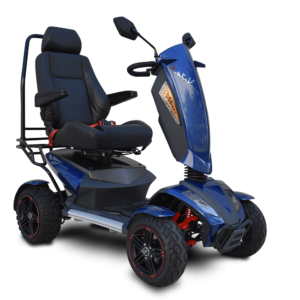 EV-Rider Vita Monster mobility scooter semi side view.