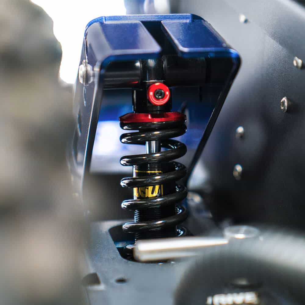 Close-up of TerrainHopper Overlander 4ZS suspension system, designed for superior off-road performance.