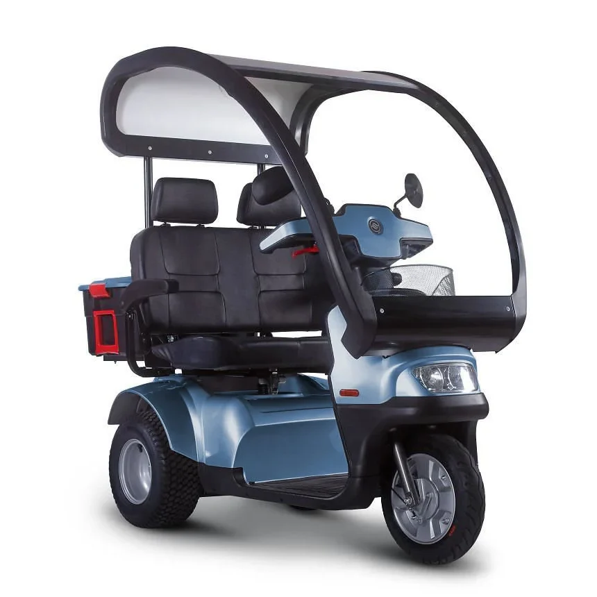 Blue Afiscooter S3 Dual Seat Mobility Scooter with Canopy and Golf Tires