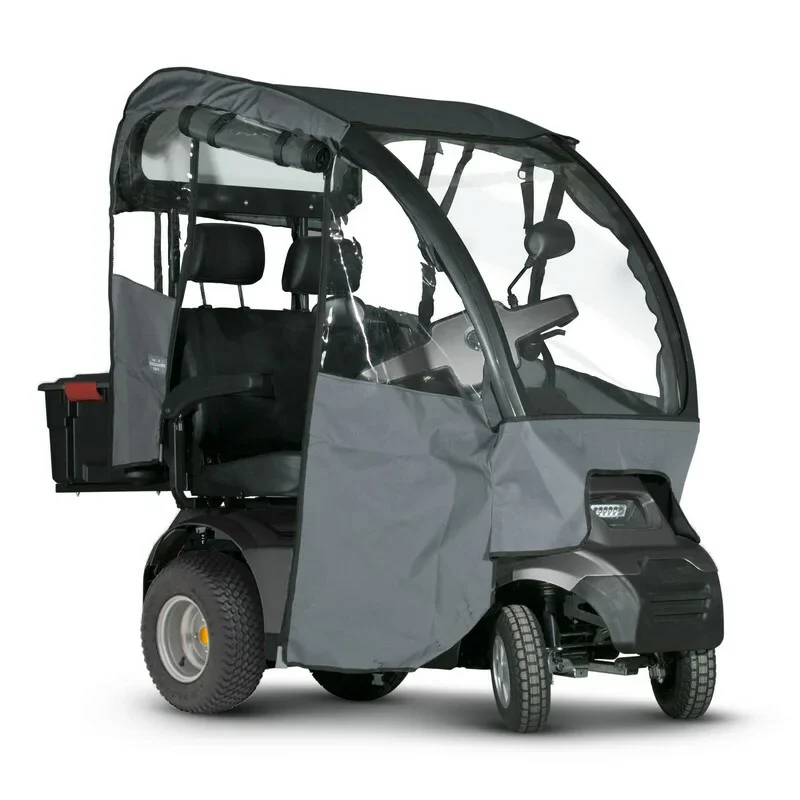 Gray Afiscooter S4 Dual Seat Mobility Scooter with Canopy Rain Cover and Golf Tire