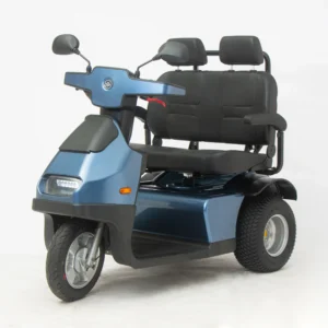 Side View of Blue Afiscooter S3 Dual Seat Mobility Scooter with Golf Tires