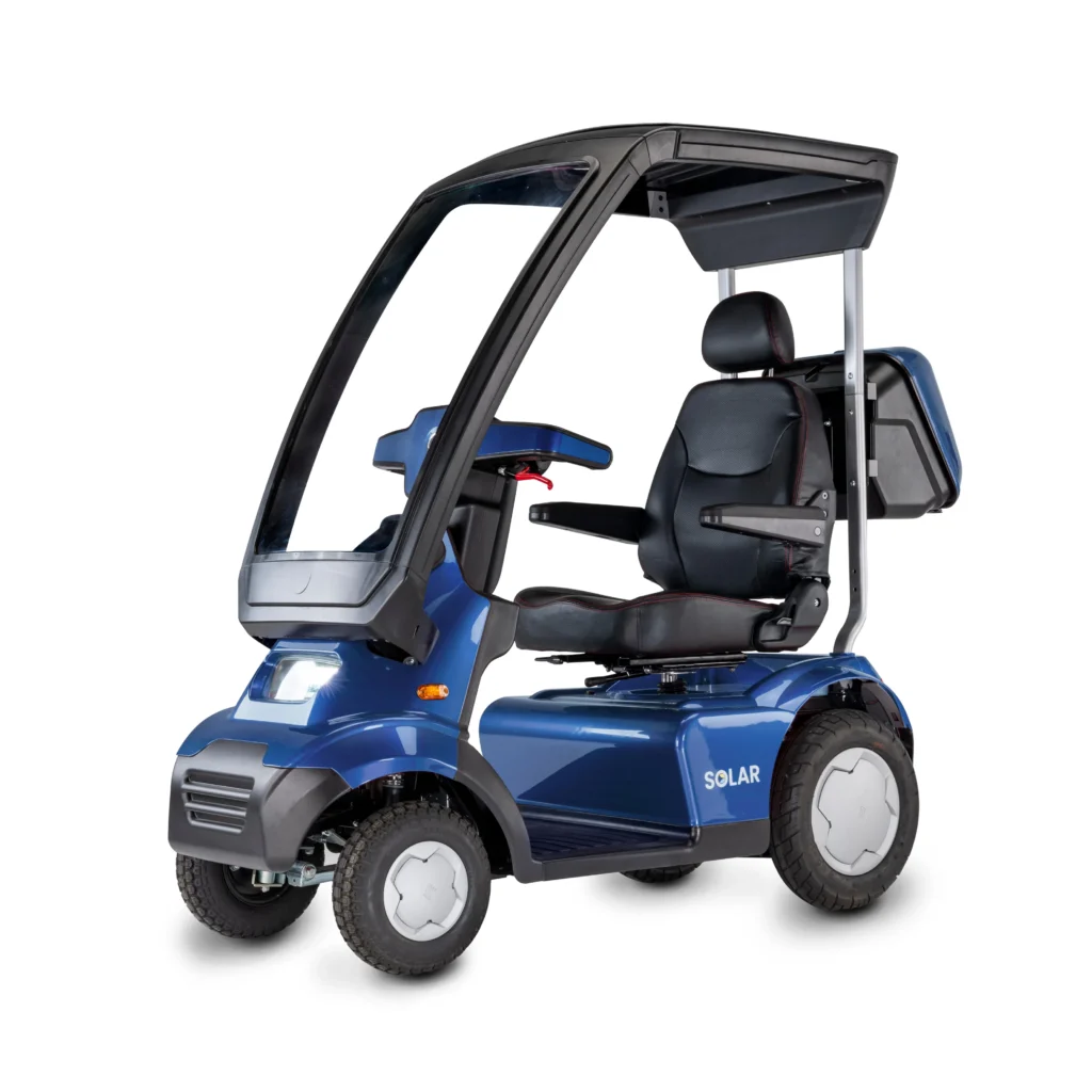 Side view of Enjoy smooth, safe, and long-lasting rides with the Afiscooter S4 Solar. Built for power and stability.