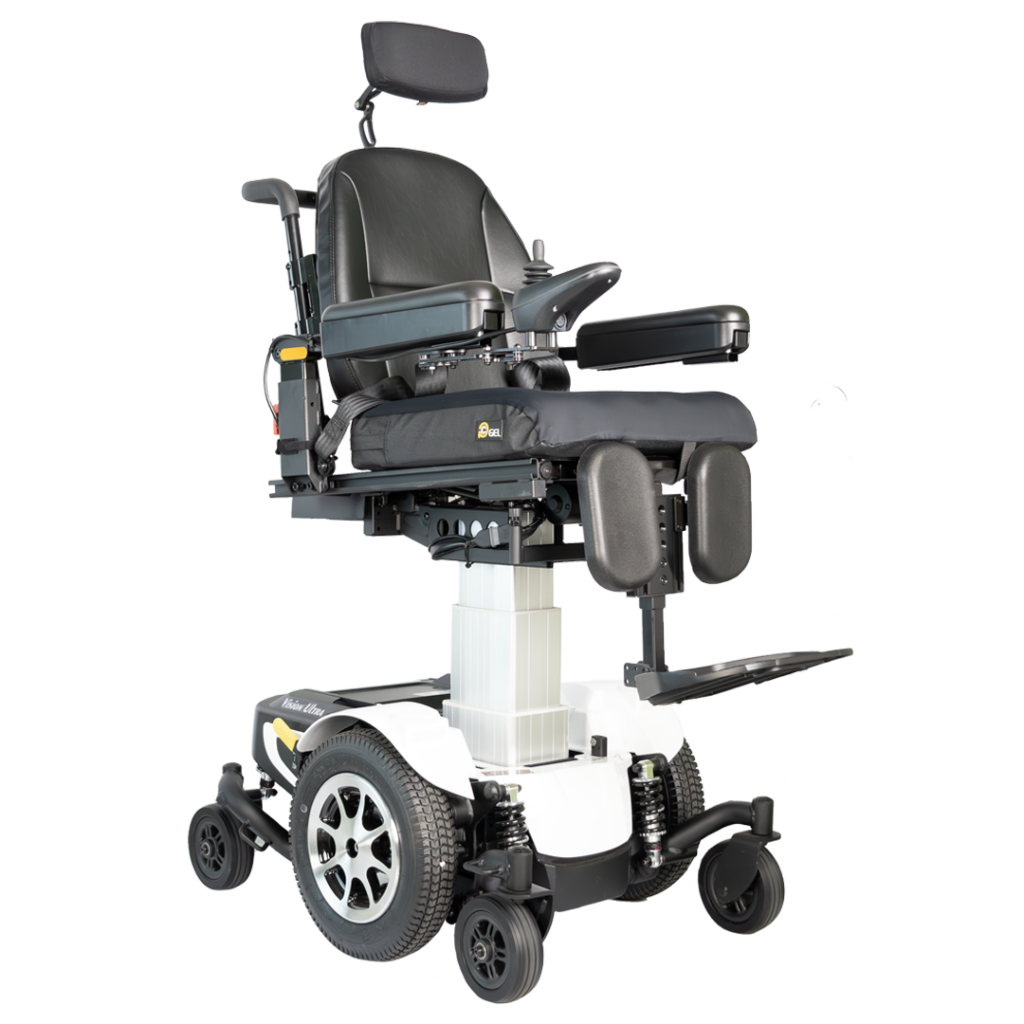 Merits Avid Ultra with optional 12 inch power elevating seat raised