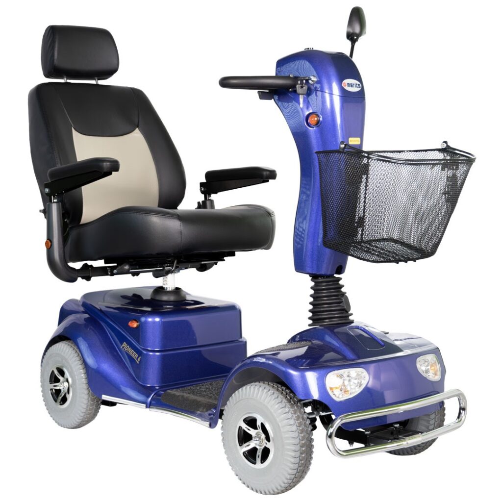 2026 Merits Pioneer 4 S141 Mobility Scooter side view blue