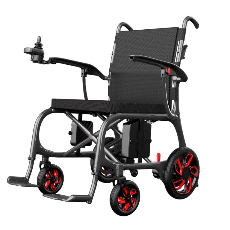 Porto Mobility Ranger Aero folding power wheelchair, angled front view